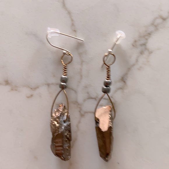 Jewelry - Hand crafted earrings with rough cut irregular copper stones, silver beads.